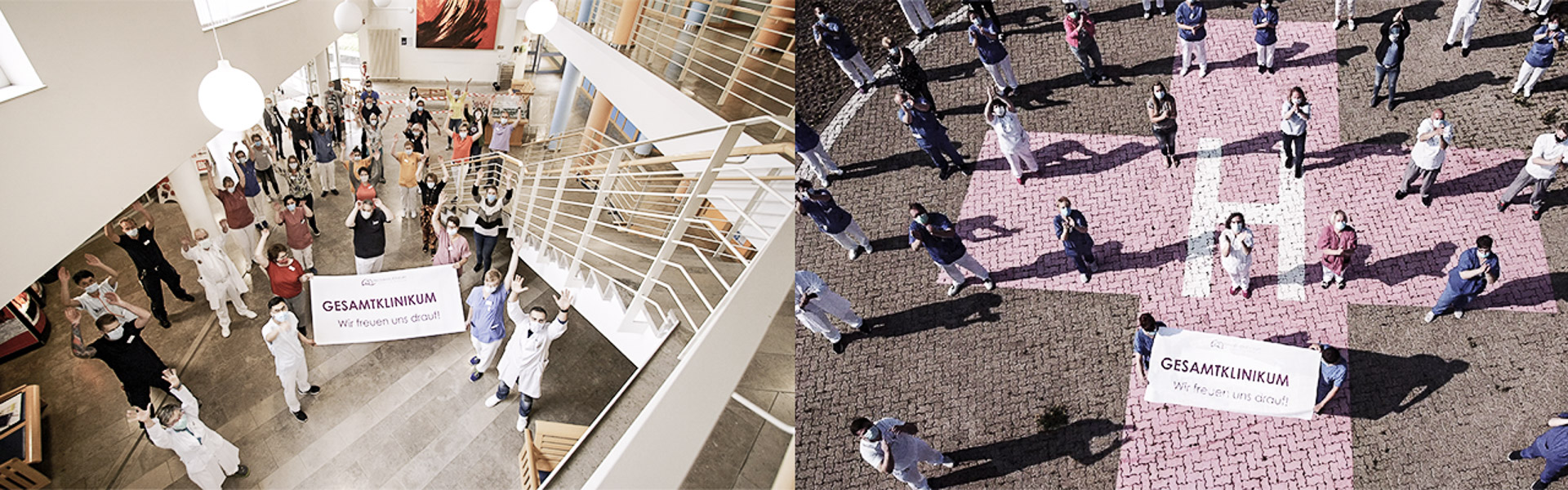 Gruppenfoto von Menschen, die für das Gesamtklinikum werben.