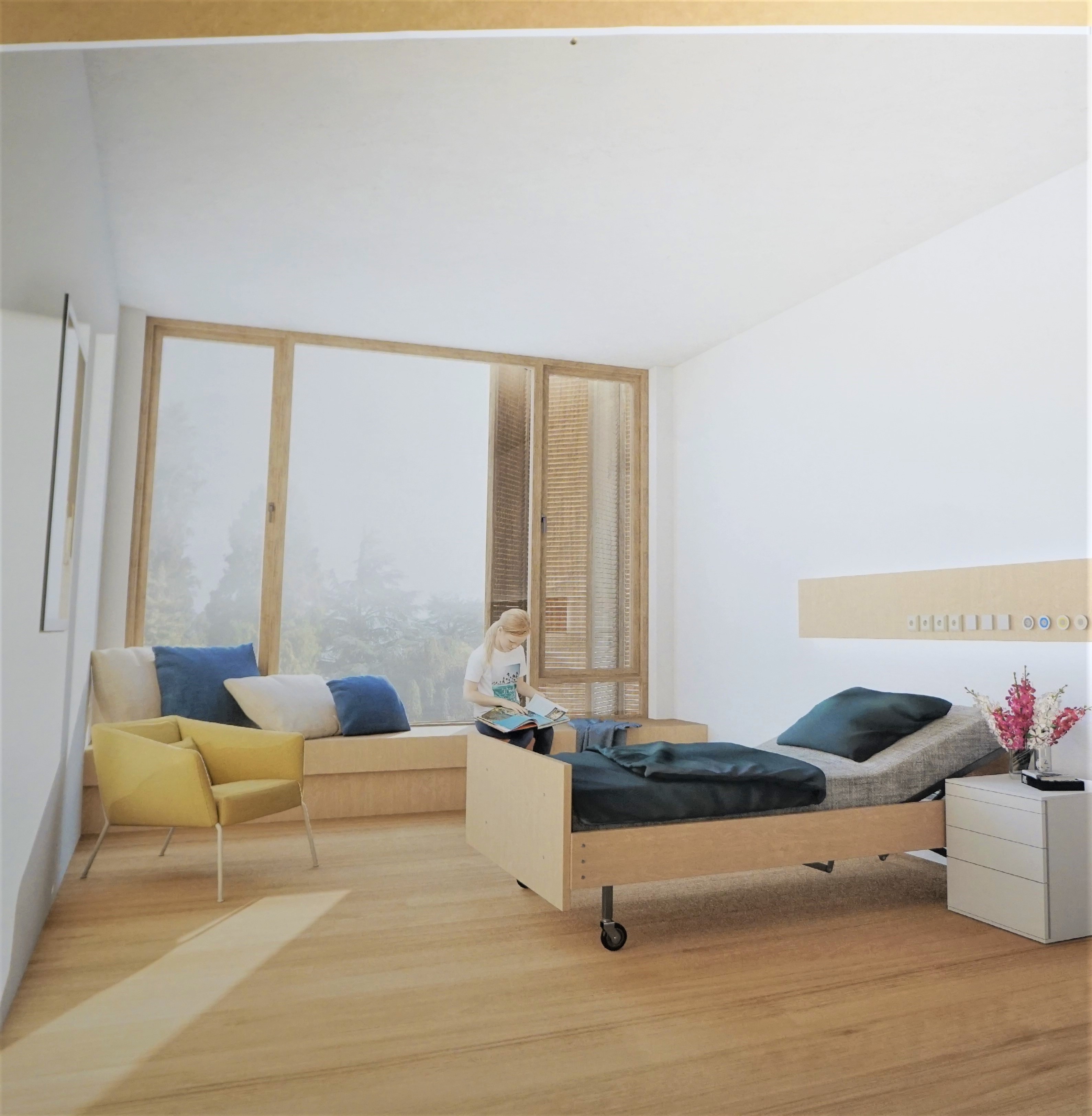 Bild eines gemütlichen Patientenzimmers.