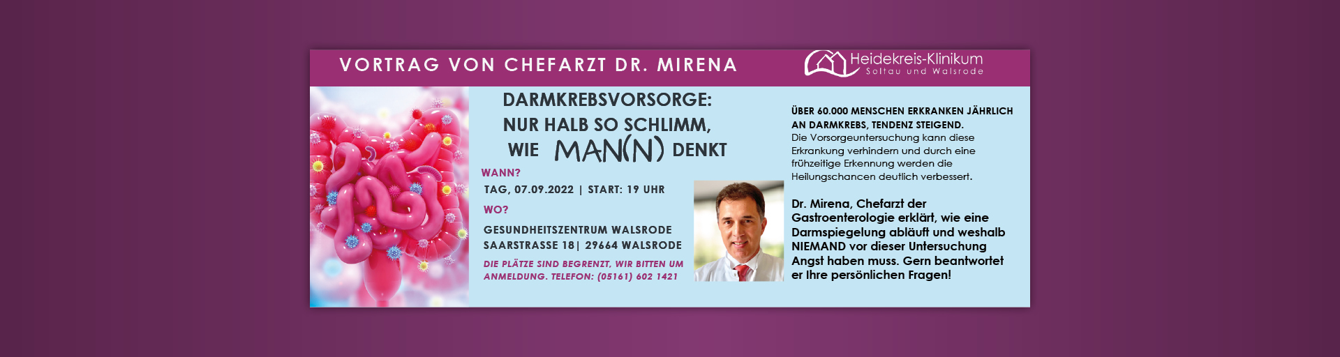 Zum Artikel: Patientenvortrag: Darmkrebsvorsorge: Nur halb so schlimm, wie MAN(N) denkt