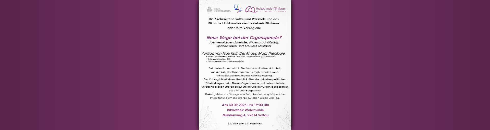 Plakat Patientenvortrag Organspende