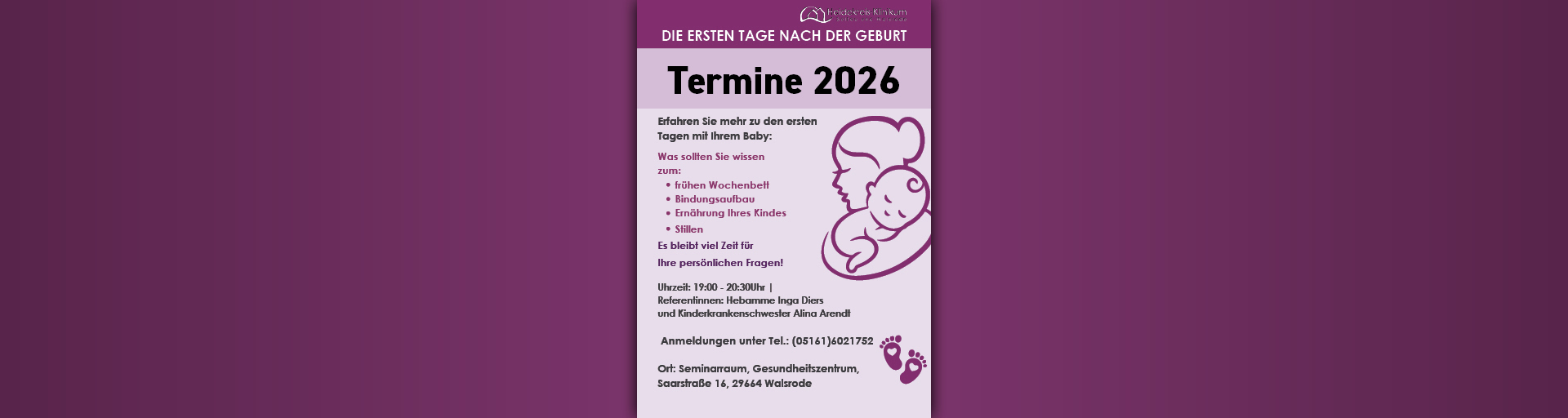 Plakat Veranstaltung Erste Tage nach der Geburt.